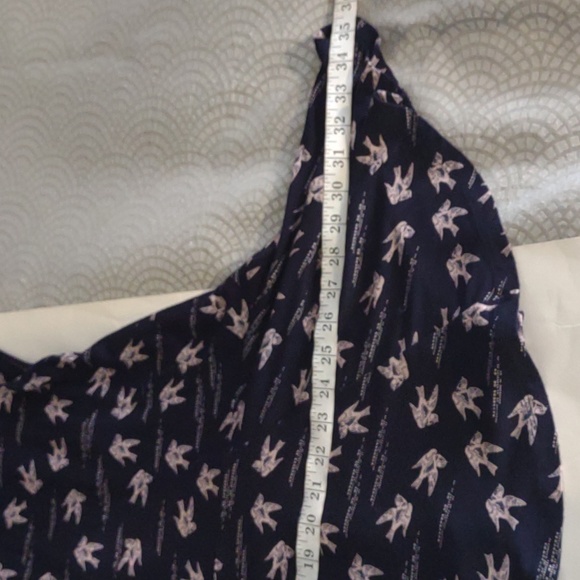 Next deep v cap sleeve navy & pink bird dress size US 6 - Picture 11 of 11